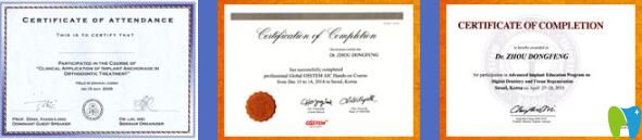 好佰年口腔周東風認證榮譽證書