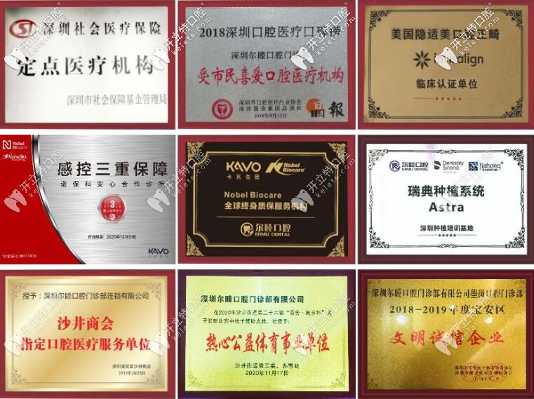 深圳爾睦口腔部分榮譽(yù)圖